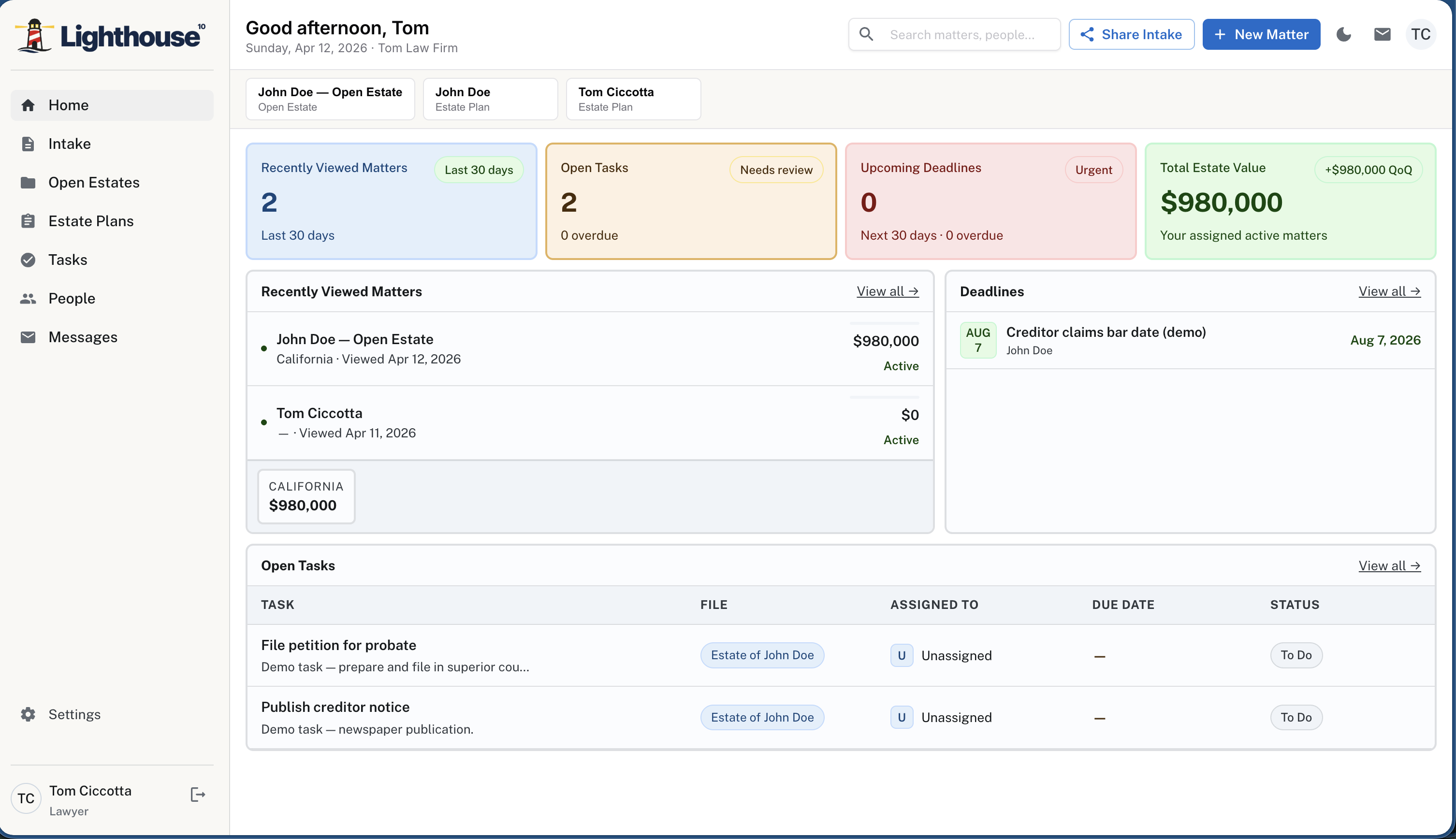 Lighthouse dashboard screenshot